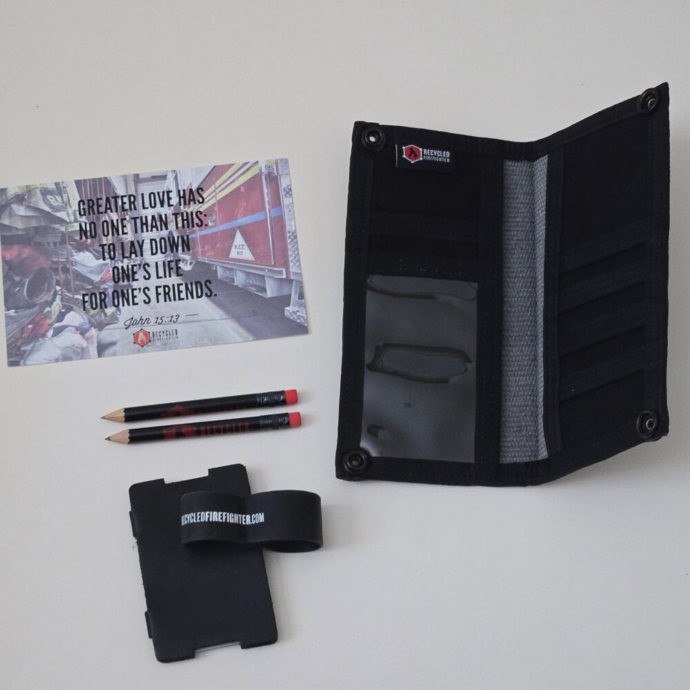Recycled Firefighter Long Wallet (Snap Edition) + Full Grain Leather Wallet USA